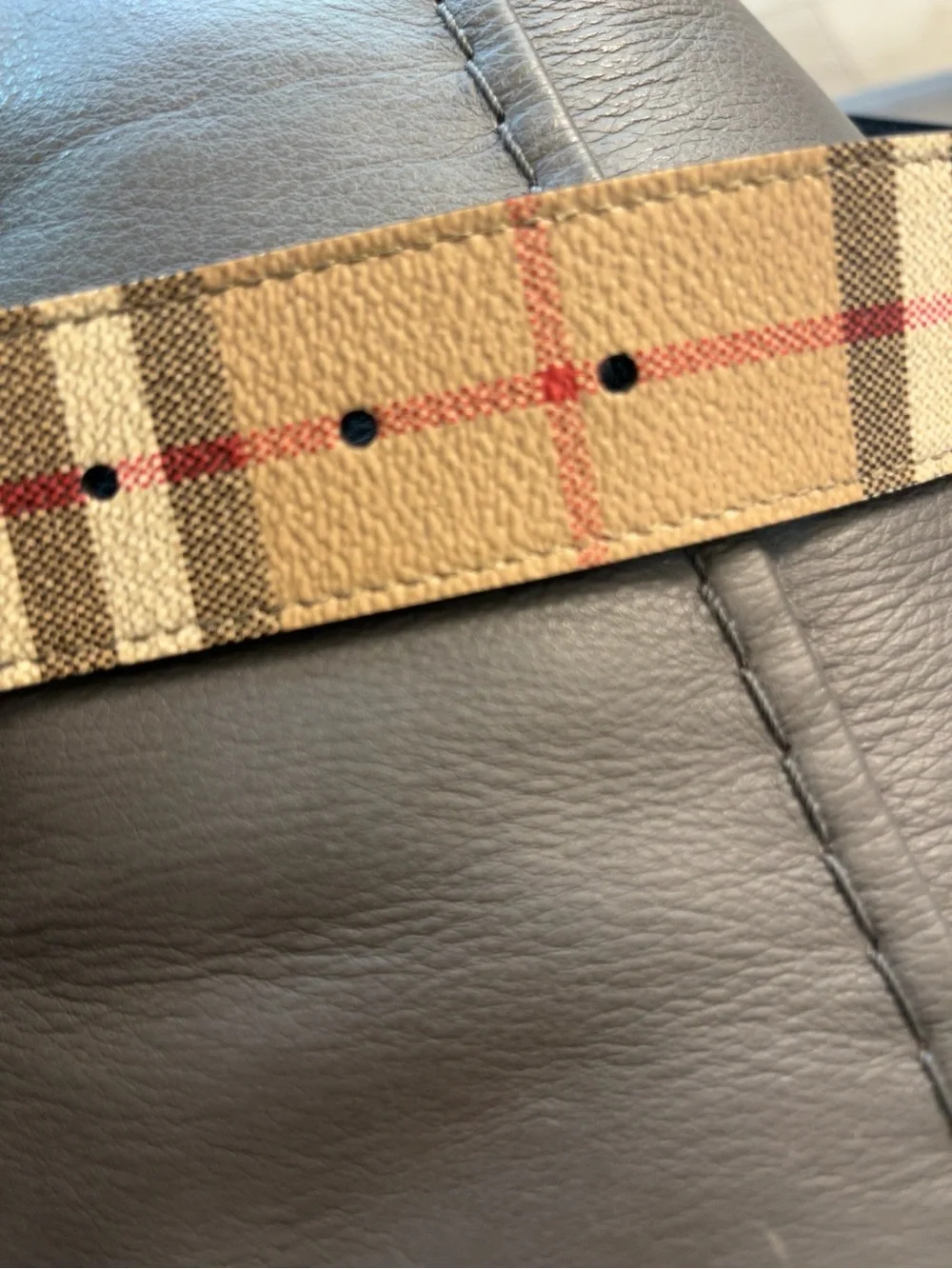 Burberry Beige Plaid Belt with Reversible Buckle